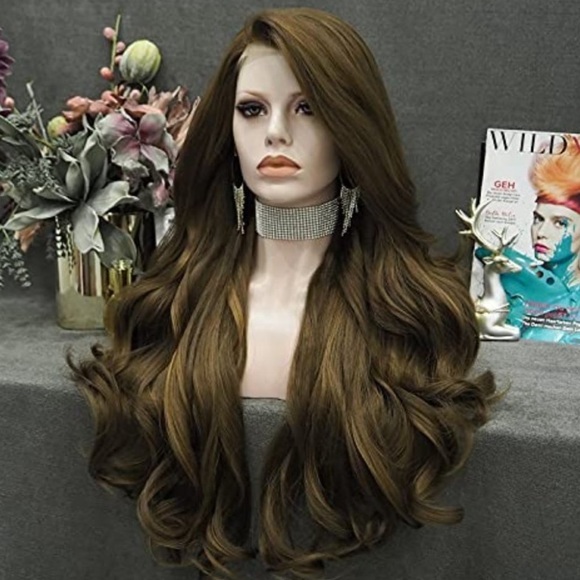 22” Highlight Brown Body WavyLace Front Wig NEW